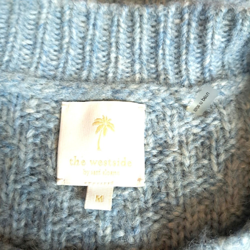 The Westside Baby Alpaca Sweater Womens M Blue Ribbed Knit Puff Sleeve Cozy Soft - Picture 7 of 11